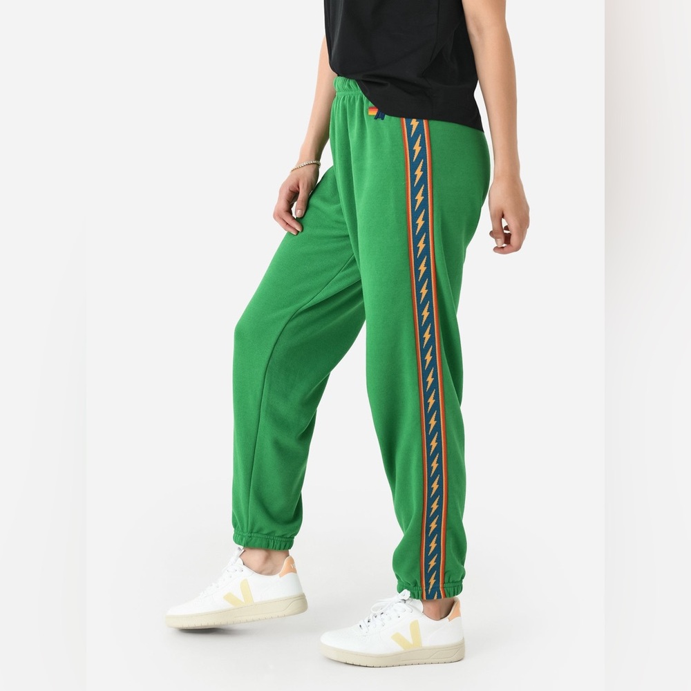 Aviator Nation Bolt Stripe Sweatpants-Kelly Green-Size XS